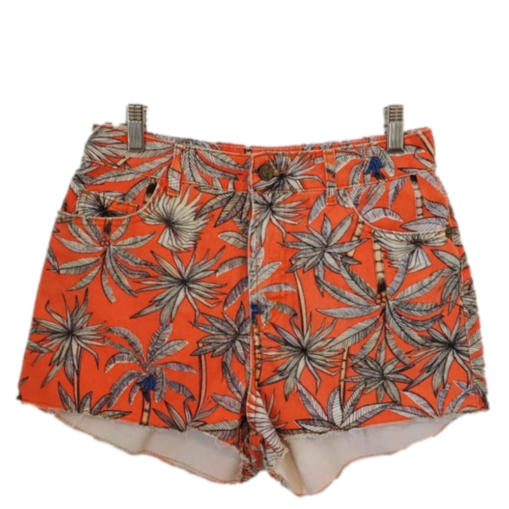 Vintage FARM Rio Orange Tropic Print Cut Off Denim Shorts